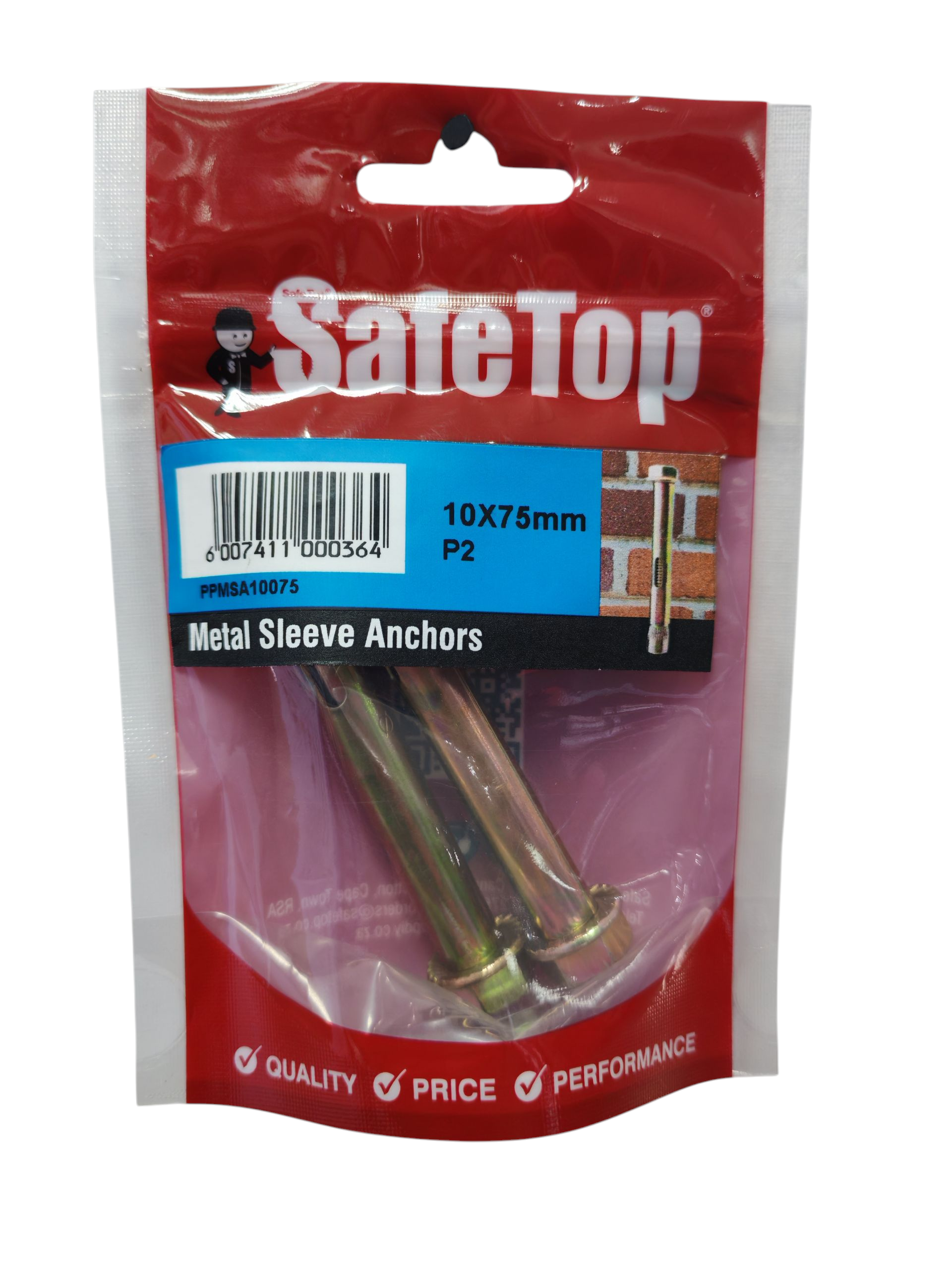 PPMSA10075 SAFETOP METAL SLEEVE ANCHOR 10X75MM P2 SafeTop Metal Sleeve Anchor 10x75mm P2 – Secure Fixing for Masonry and Concrete - Image 1