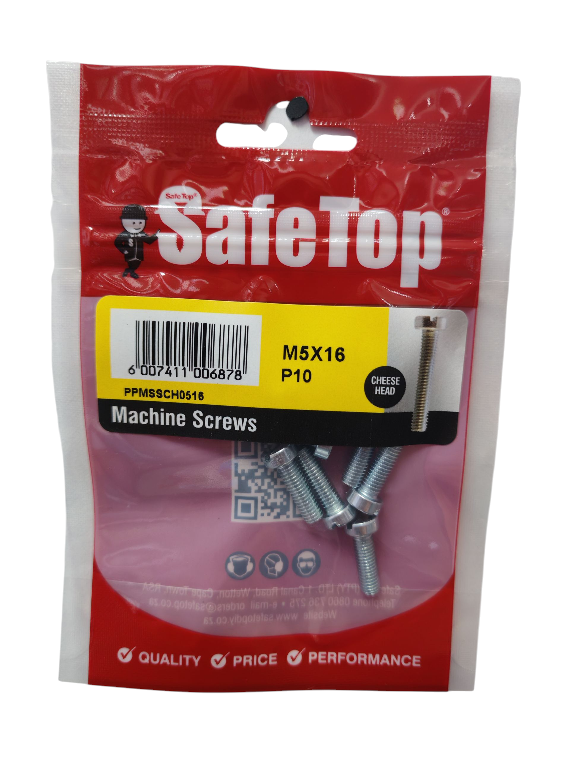 PPMSSCH0516 SAFETOP MACHINE SCREW STL M5X16 P10 SafeTop Machine Screw STL M5x16 P10 – Precision Fasteners for Metal and Machinery - Image 1