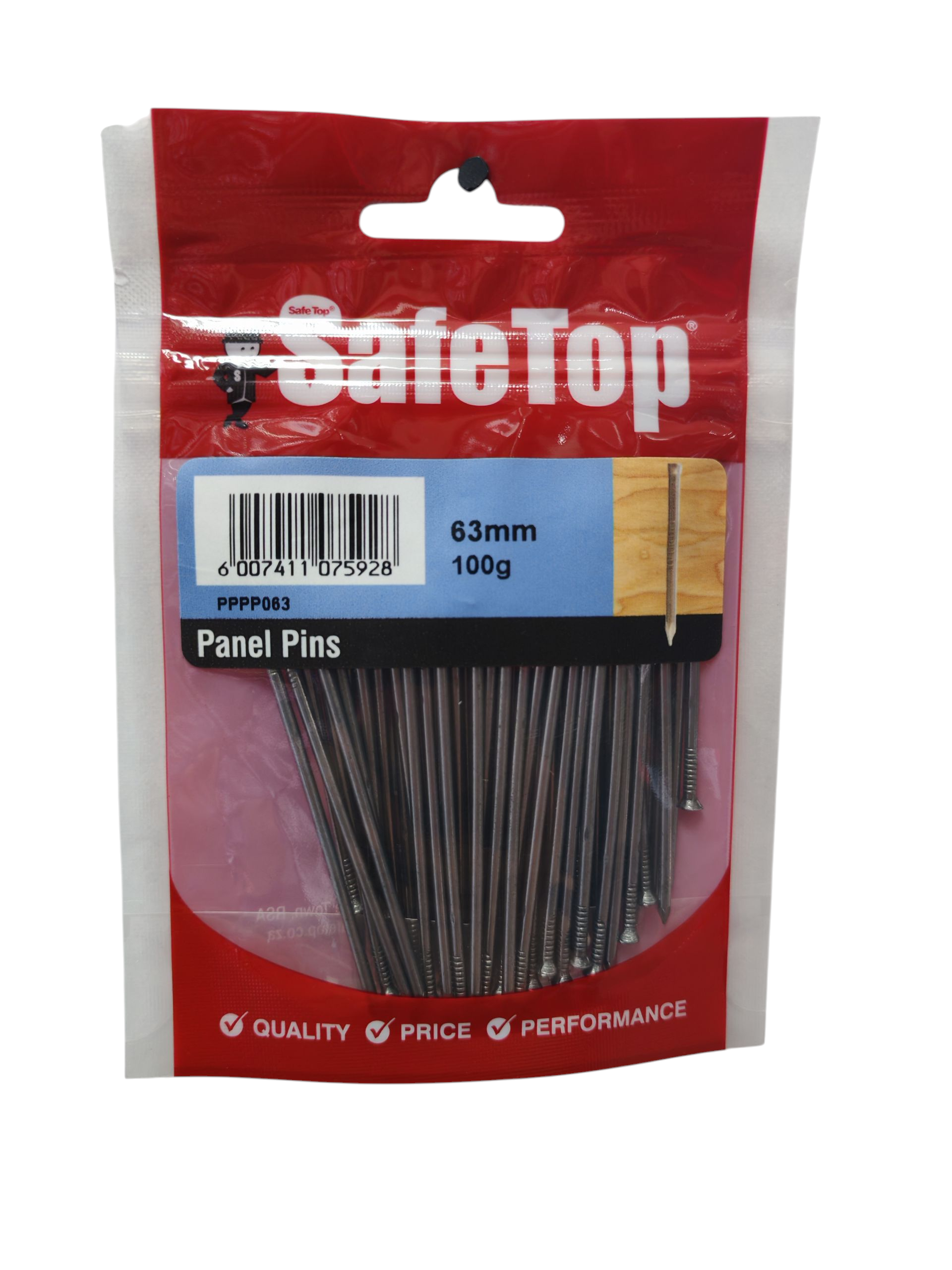 PPPP063 SAFETOP PANEL PINS 63MM 100G SafeTop Panel Pins 63mm 100g – Strong Nails for Fine Woodwork and Finishing - Image 1
