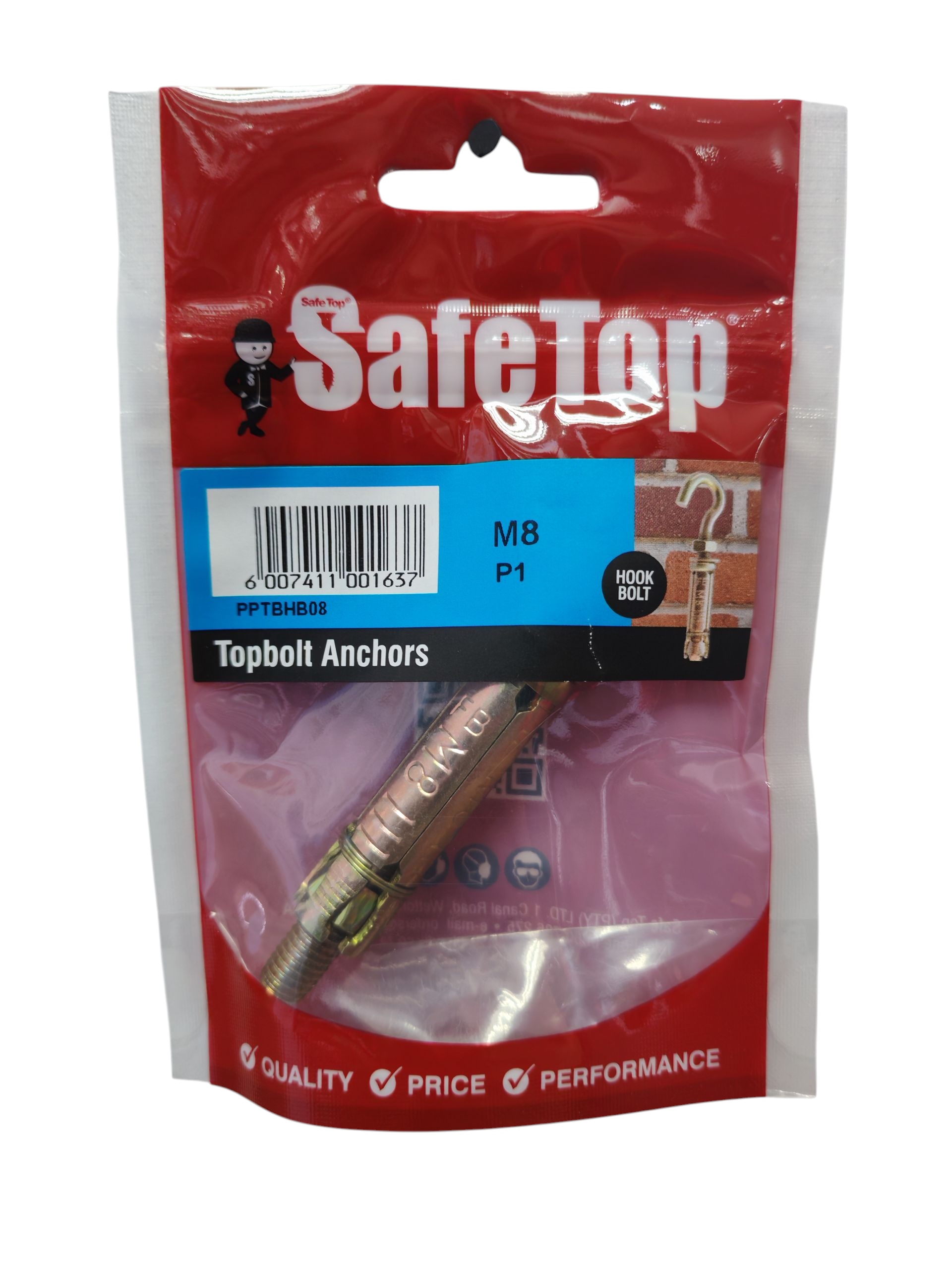 PPTBHB08 SAFETOP TOPBOLTS HOOK M8 P1 SafeTop Topbolt Hook M8 P1 – Durable Hook Anchor for Concrete and Masonry - Image 1