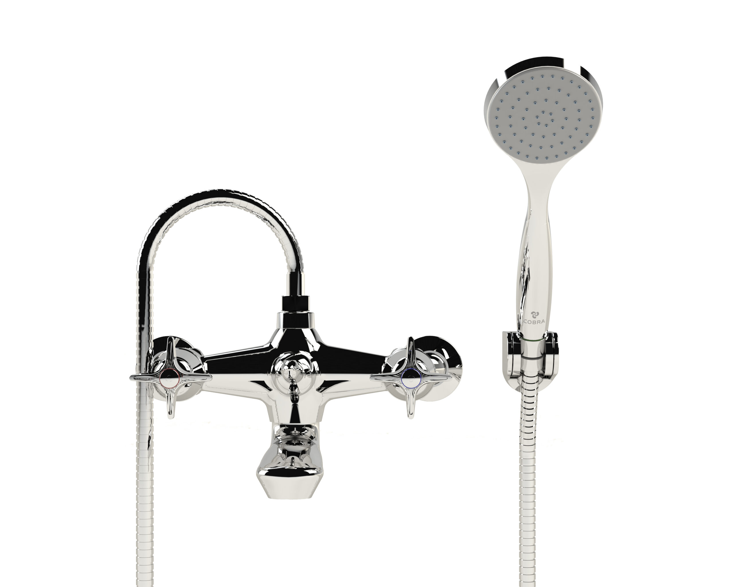 151NV.jpg Cobra Star Heavy Pattern Bath Diverter Mixer Wall Type & Handshower Set 3/4 MI Chrome - Image 1
