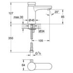 Grohe Eurosmart Cosmopolitan T Self-closing basin mixer with mixing device and adjustable temperature limiter chrome - Image 2