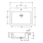 Vaal Weaver Wall Hung/Countertop Rectangular Basin No Taphole White - Image 2