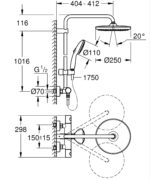 Grohe Tempesta System 250 Shower System With Thermostat For Wall Mounting Matte Black - Image 2
