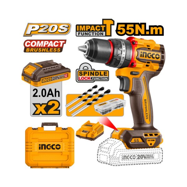 INGCO 20V Lithium-Ion Impact Drill 55Nm Kit