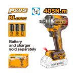 INGCO 20V Lithium-Ion Impact Wrench 405Nm