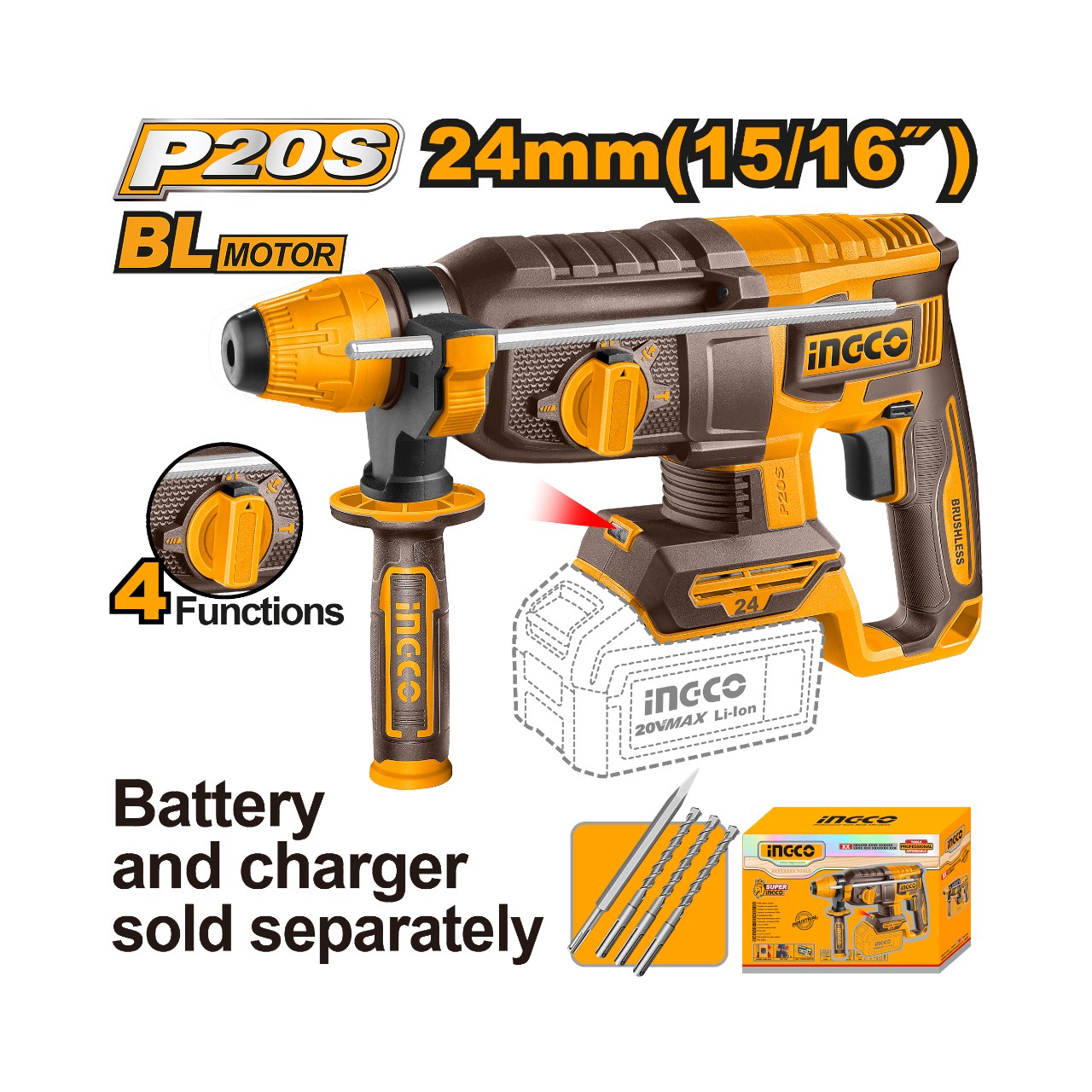 CRHLI20248 INGCO 20V Lithium-Ion Rotary Hammer 2.4J - Image 1