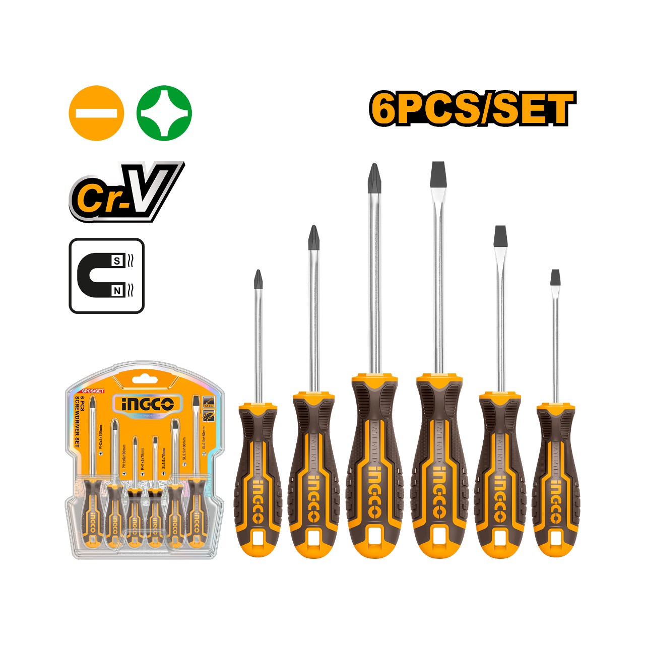 HKSD0628 INGCO 6 Piece Screwdriver Set - Image 1