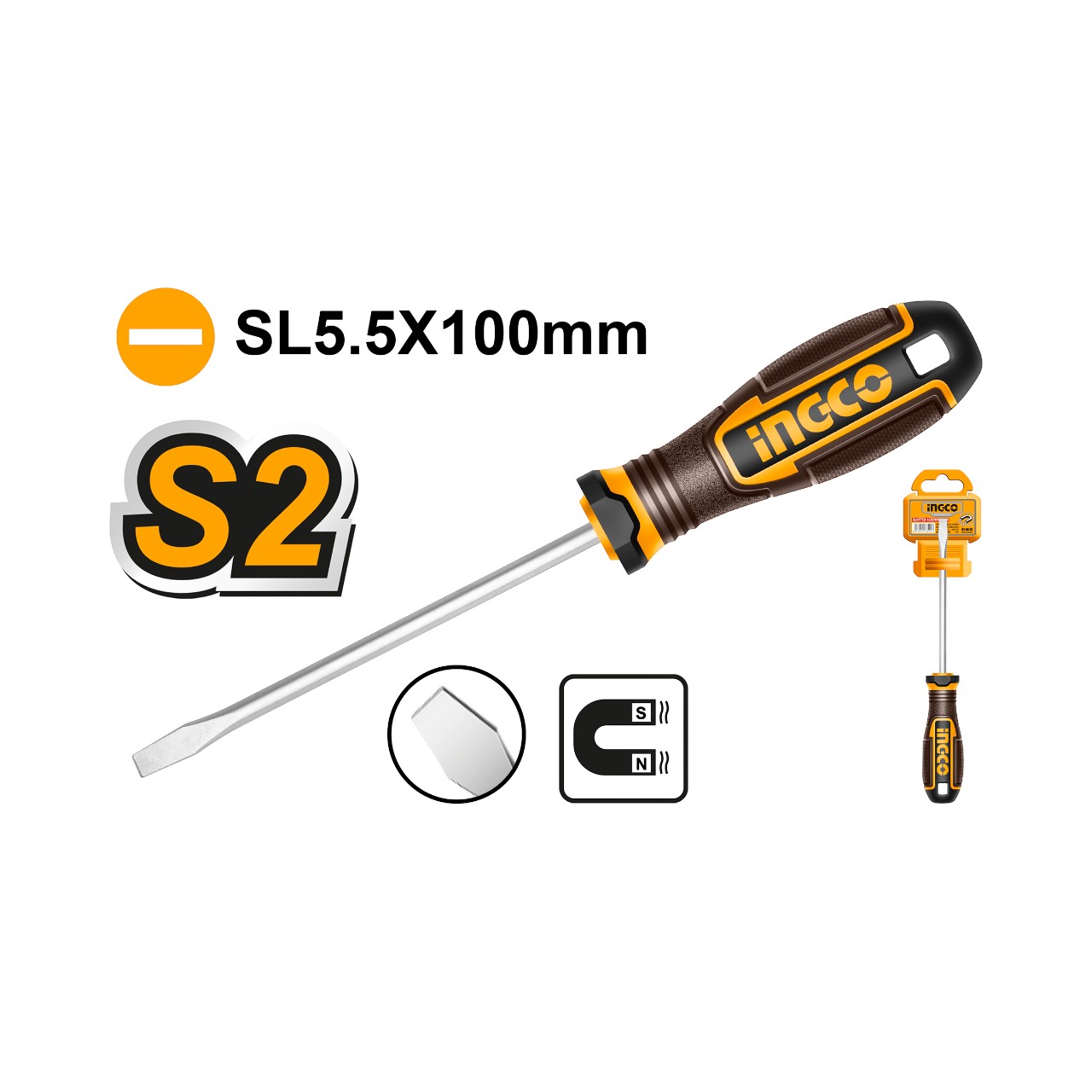 HSDSL5100 INGCO Magnetic Slotted Screwdriver SL5.5 x 100mm - Image 1