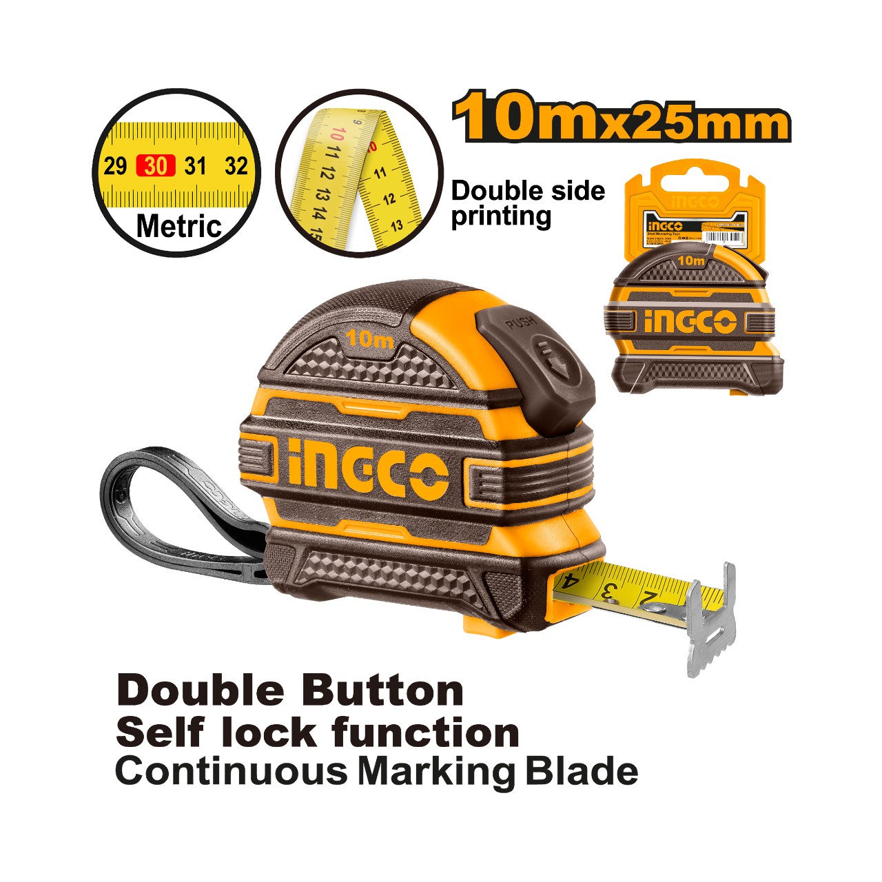 HSMT081025-1 INGCO Tape Measure 10m x 25mm - Image 1