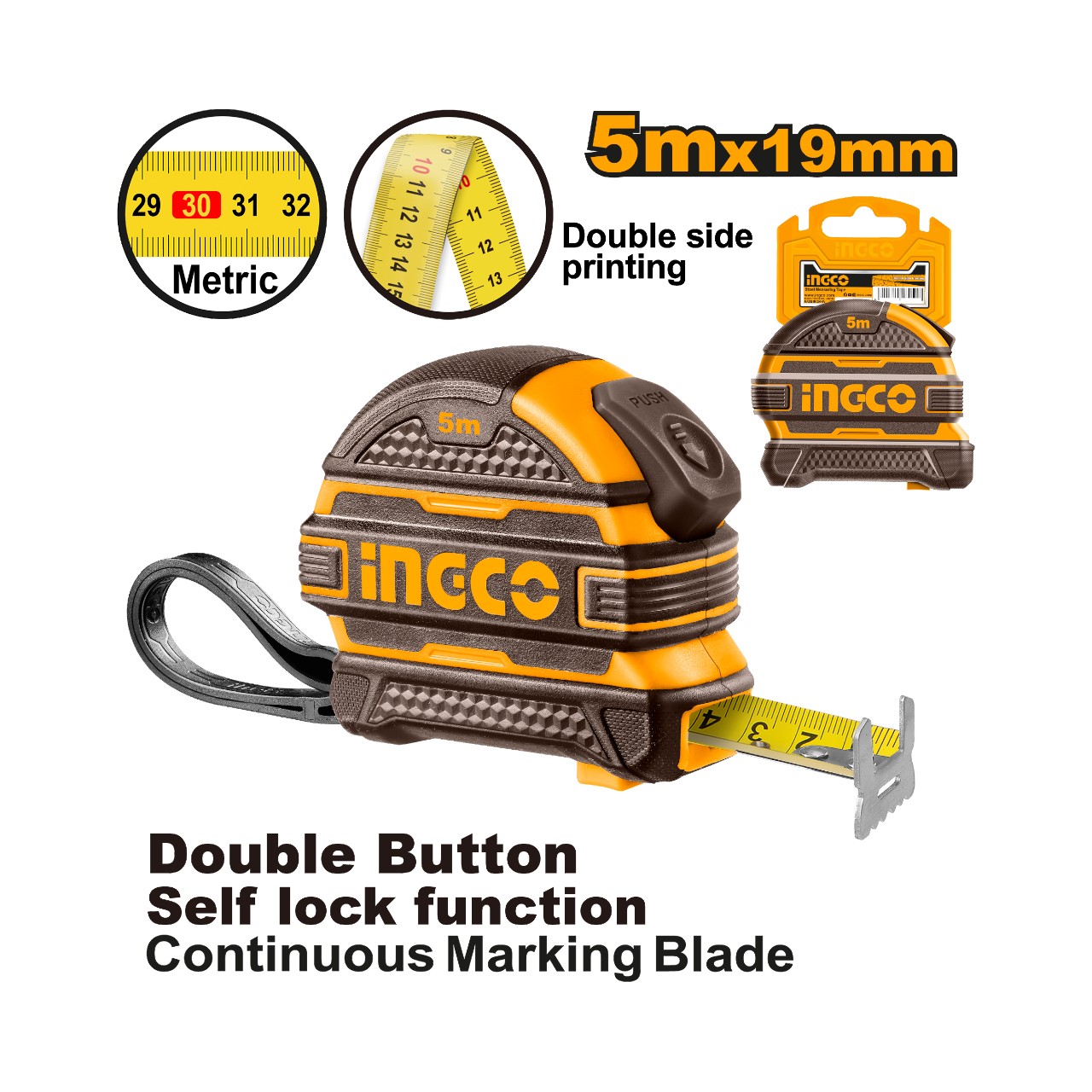 HSMT08519-1 INGCO Tape Measure 5m x 19mm - Image 1