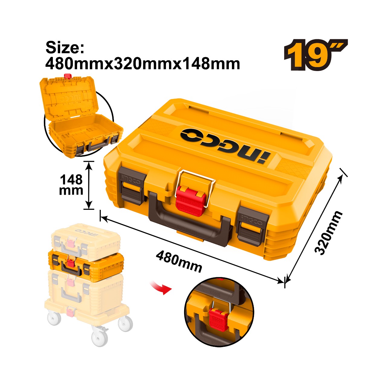 PBXS102_complete INGCO Stackable Tool Box 475 x 320 x 148mm - Image 1